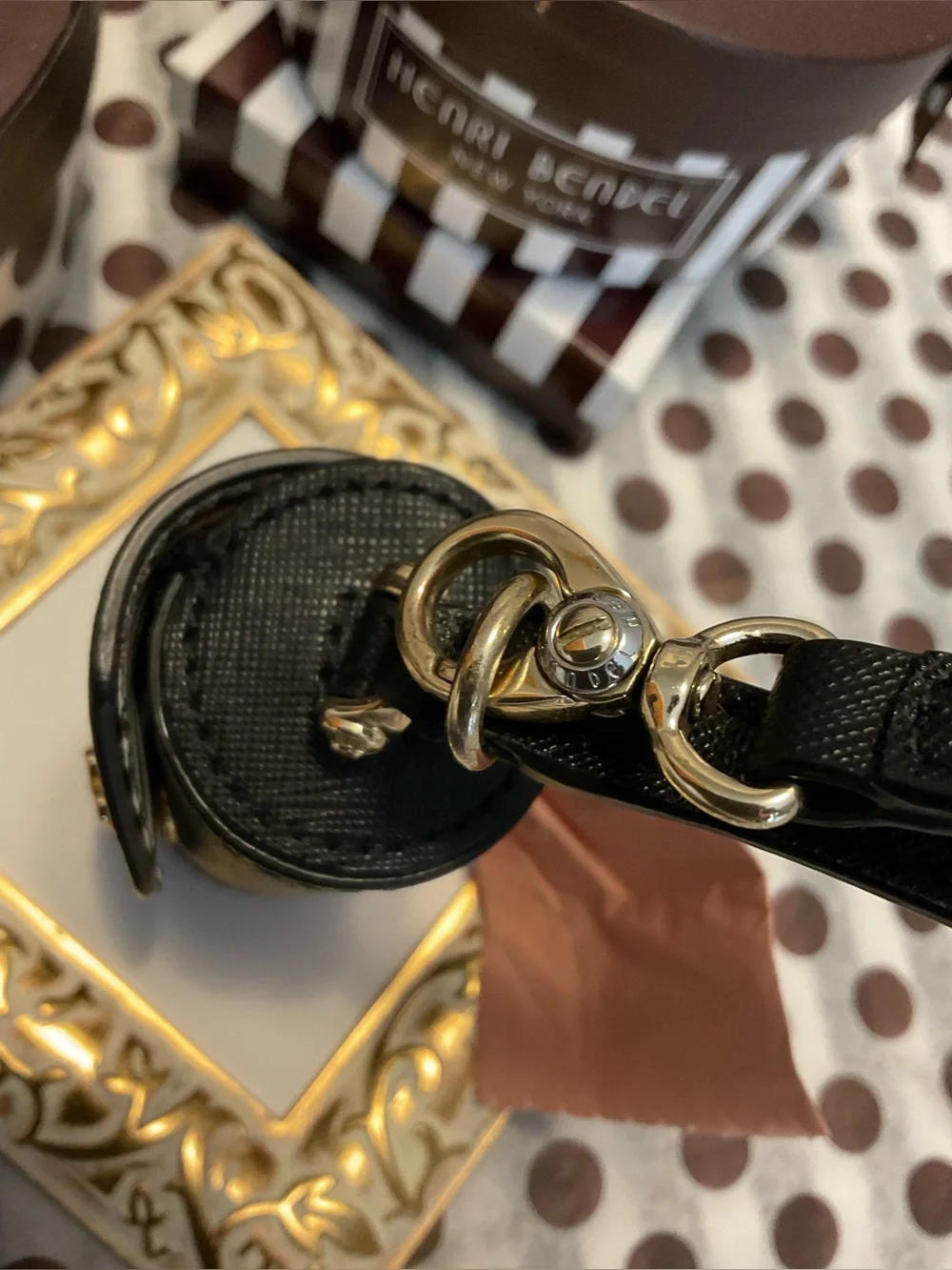Henri Bendel Black Saffiano Leather Dog Waste Bag Holder